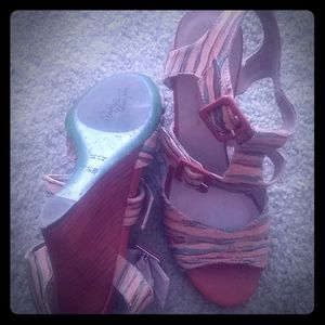 Strappy multi colored wedge